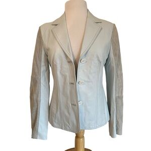 Western vibe blazer suede leather jacket ecru white/grey fitted pockets small